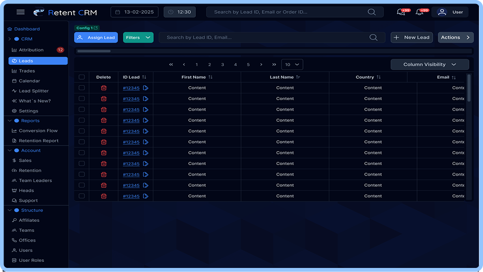 Retent CRM dashboard preview