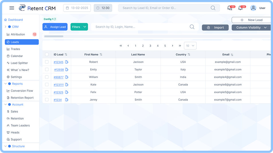 Retent CRM dashboard preview